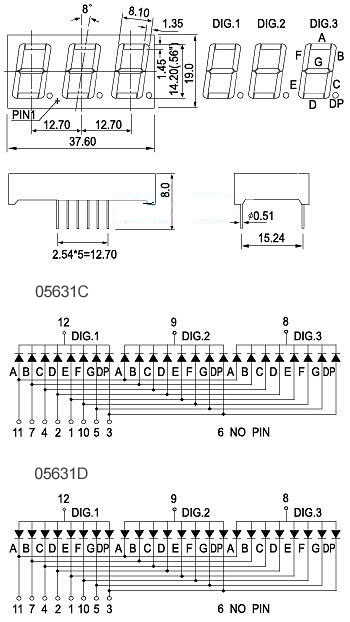 3 x 7 segment digit led display 0.56 inch C
