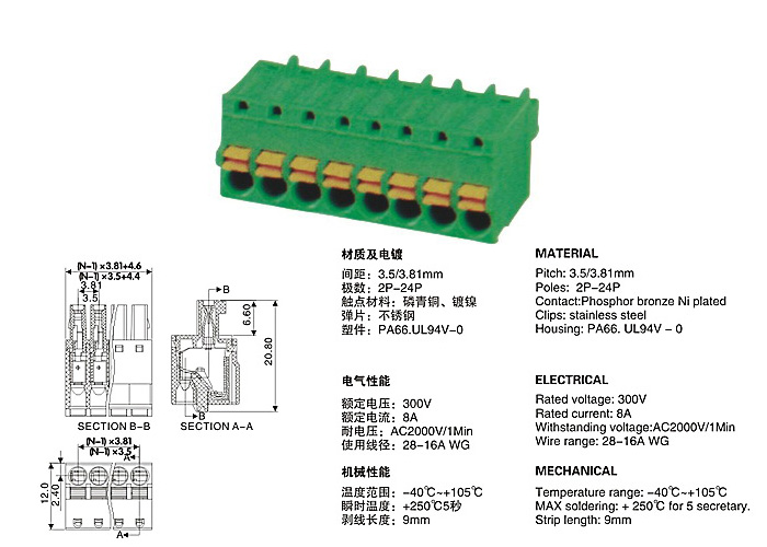 PCB Plug in Terminal Block 2EKD 3.5 mm 3.81 mm pitch - Click Image to Close