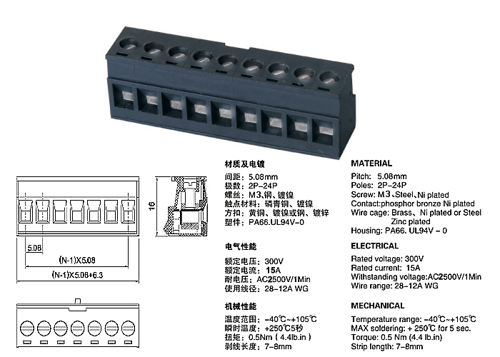 PCB Plug in Terminal Block 2EKG 5.08 mm pitch