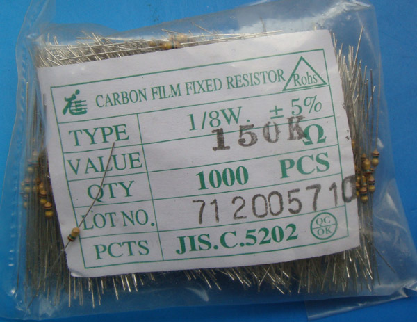 Carbon Film Resistors 150K ohm 0.125W