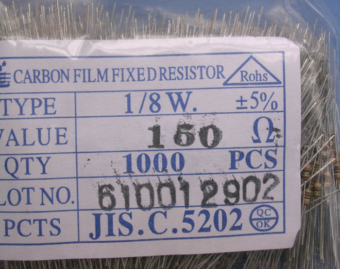 Carbon Film Resistors 150 ohm 0.125W