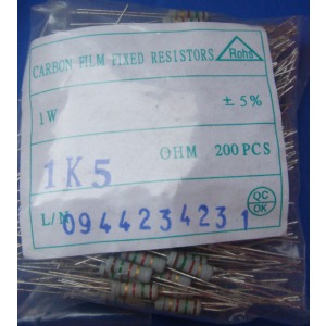 Carbon film resistors 1.5k ohm 1W 5%