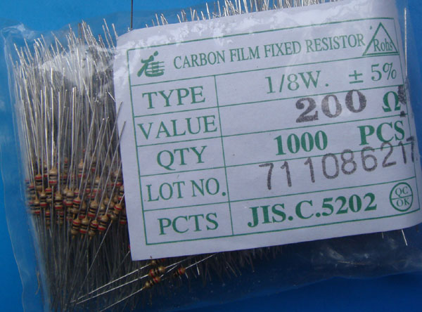 Carbon Film Resistors 200 ohm 0.125W