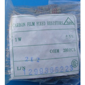 Carbon film resistors 2.2K ohm 1W 5%