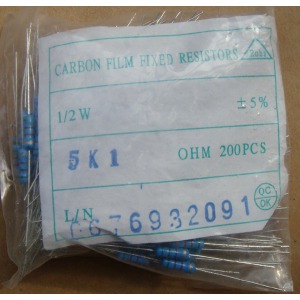 Carbon Film Resistors 5k1 ohm 0.5W