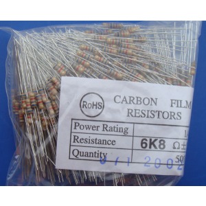 Carbon Film Resistors 6k8 ohm 0.25W