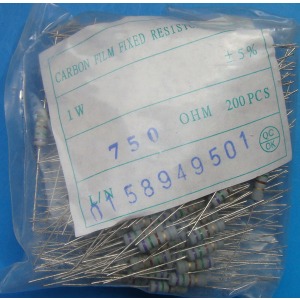 Carbon film resistors 750 ohm 1W 5%