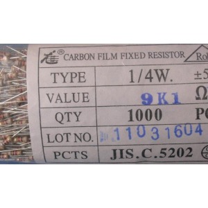 Carbon Film Resistors 9k1 ohm 0.25W - Click Image to Close