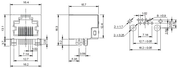RJ45 female connector & Shield PCB Lan Socket 5631B