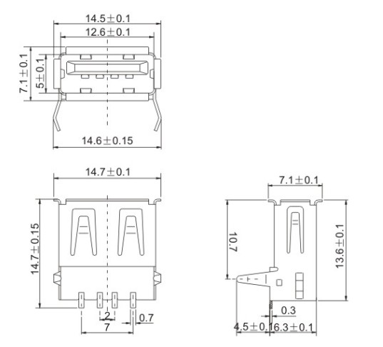 USB Female SMT Connector PCB Terminal 4P - Click Image to Close